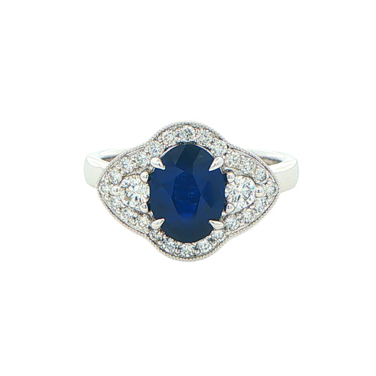 Sapphire and Diamond Vintage Style Cluster Ring