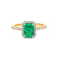 Octagonal Shaped Emerald and Diamond Halo Style Ring