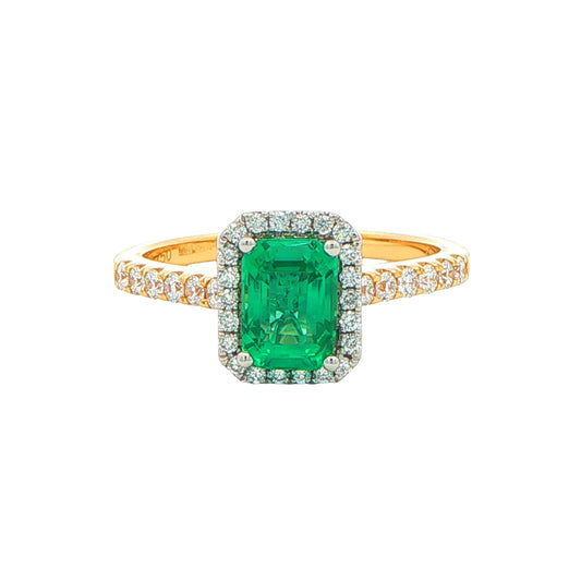 Octagonal Shaped Emerald and Diamond Halo Style Ring Gardiner Brothers