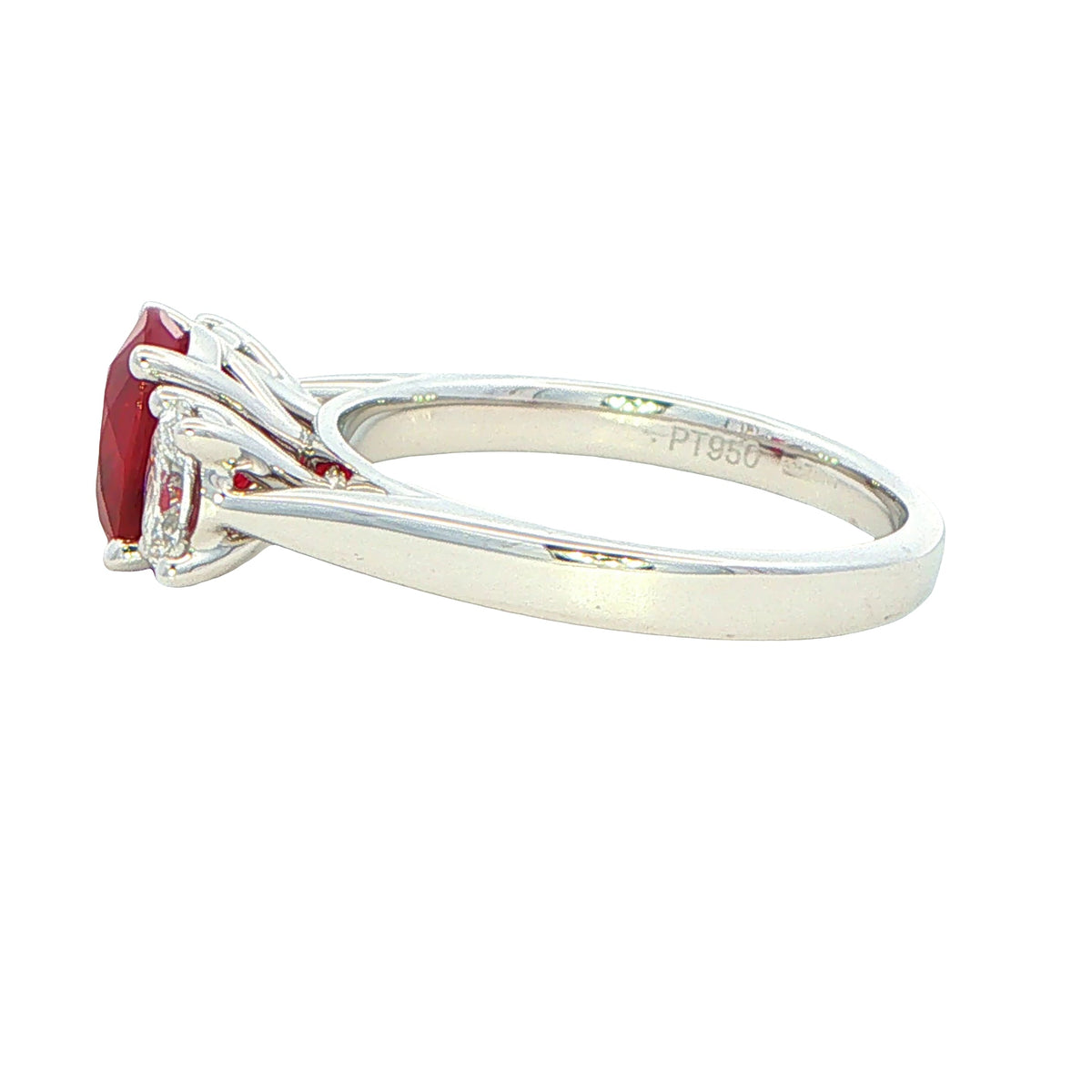 Oval shaped Ruby and Oval Diamond 3 Stone Ring Gardiner Brothers