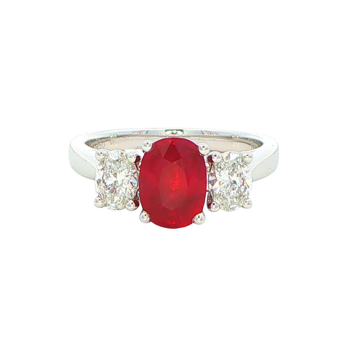 Oval shaped Ruby and Oval Diamond 3 Stone Ring Gardiner Brothers
