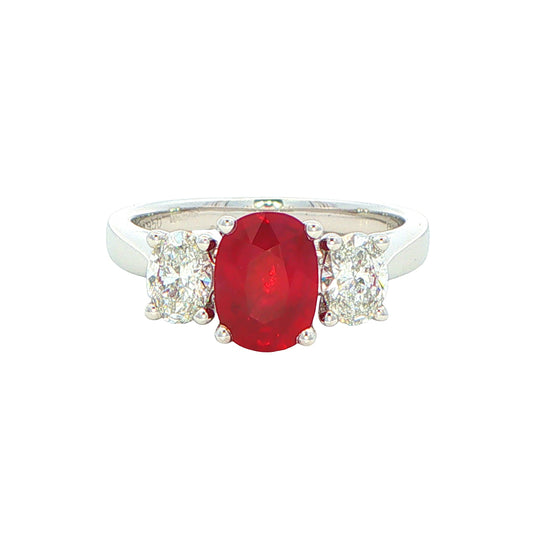 Oval shaped Ruby and Oval Diamond 3 Stone Ring Gardiner Brothers