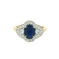 Oval Sapphire and round brilliant cut diamond fancy halo style ring Gardiner Brothers