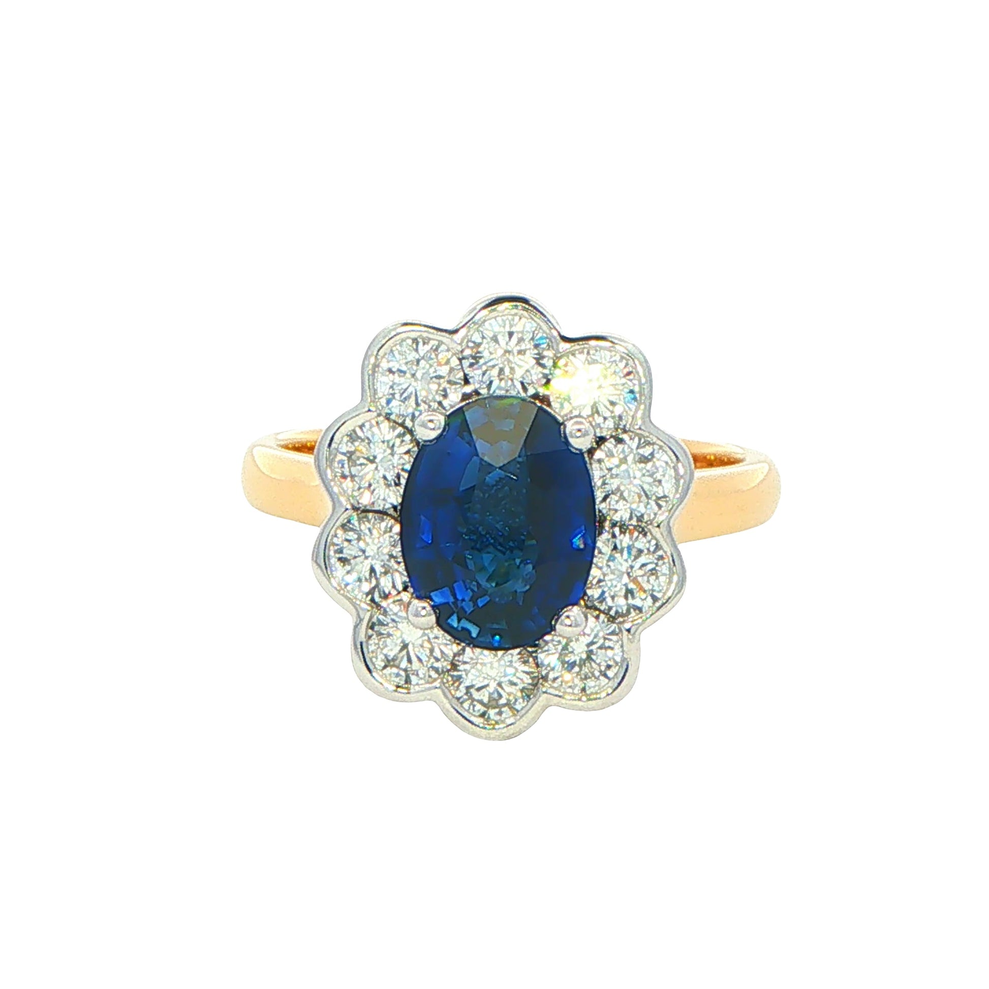 Oval Sapphire and Diamond Modern Cluster Style Ring Gardiner Brothers