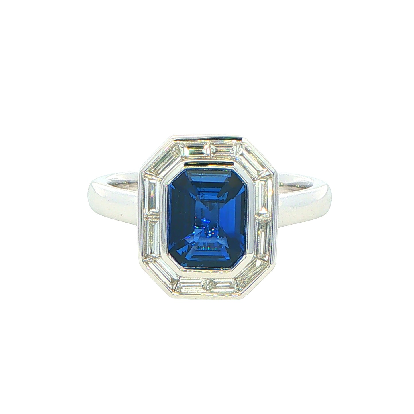 Sapphire and Baguette Diamond Vintage Style Cluster Ring Gardiner Brothers