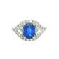 Cushion Shaped Sapphire and Trillion Cit Diamond fancy Halo Style Ring Gardiner Brothers