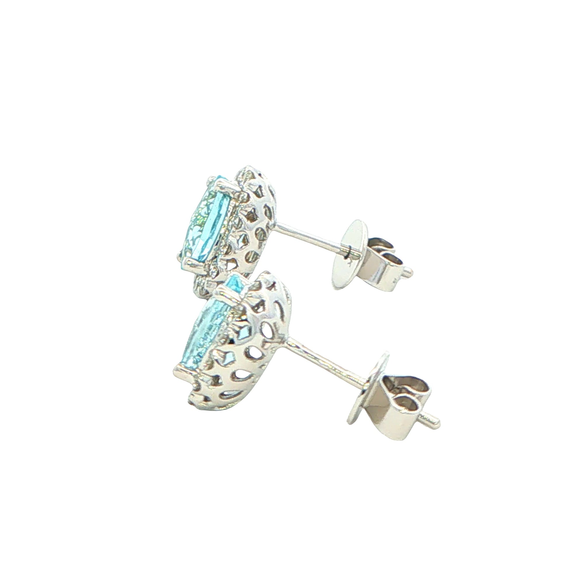 Oval Shaped Aquamarine and Diamond Halo Style Earrings Gardiner Brothers