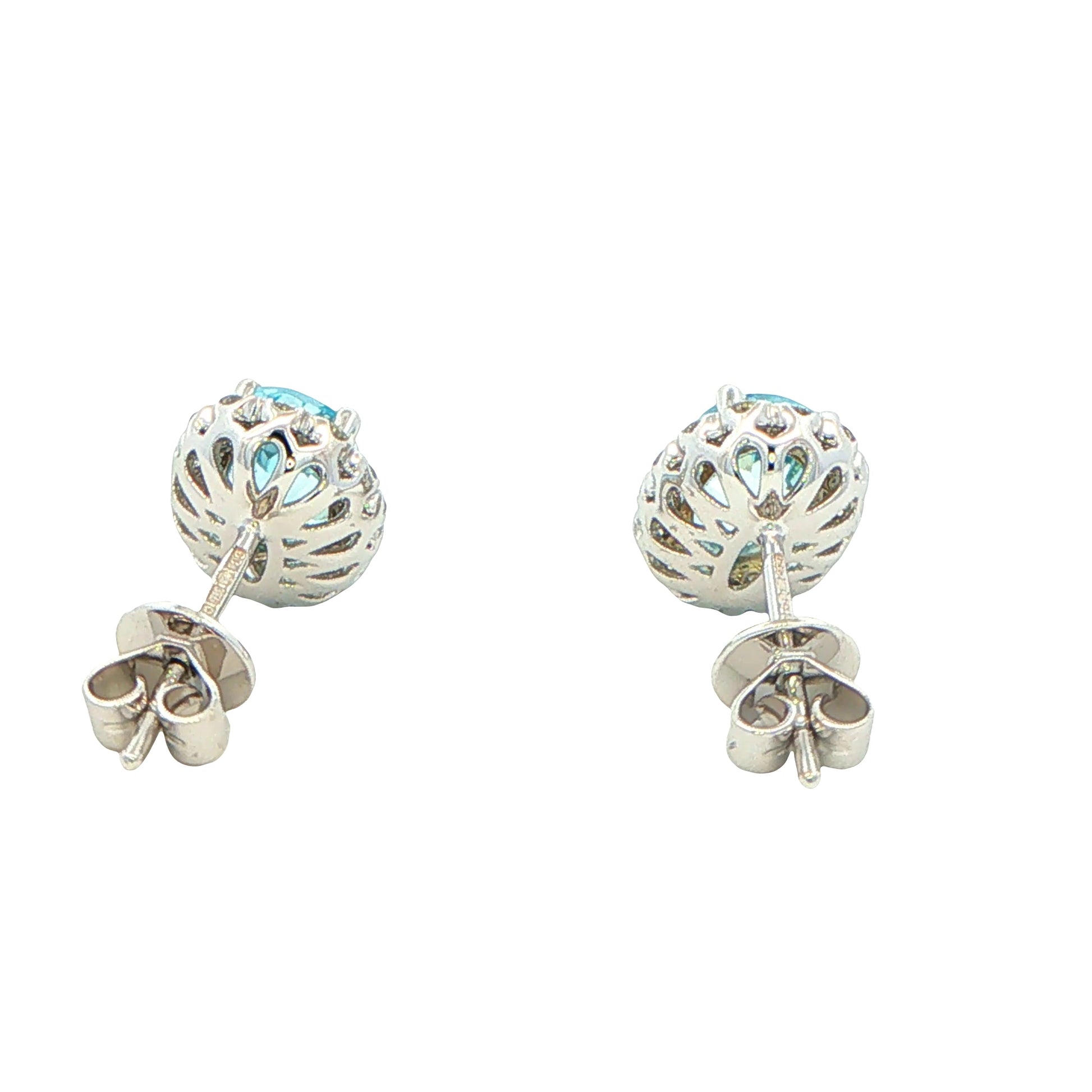 Oval Shaped Aquamarine and Diamond Halo Style Earrings Gardiner Brothers