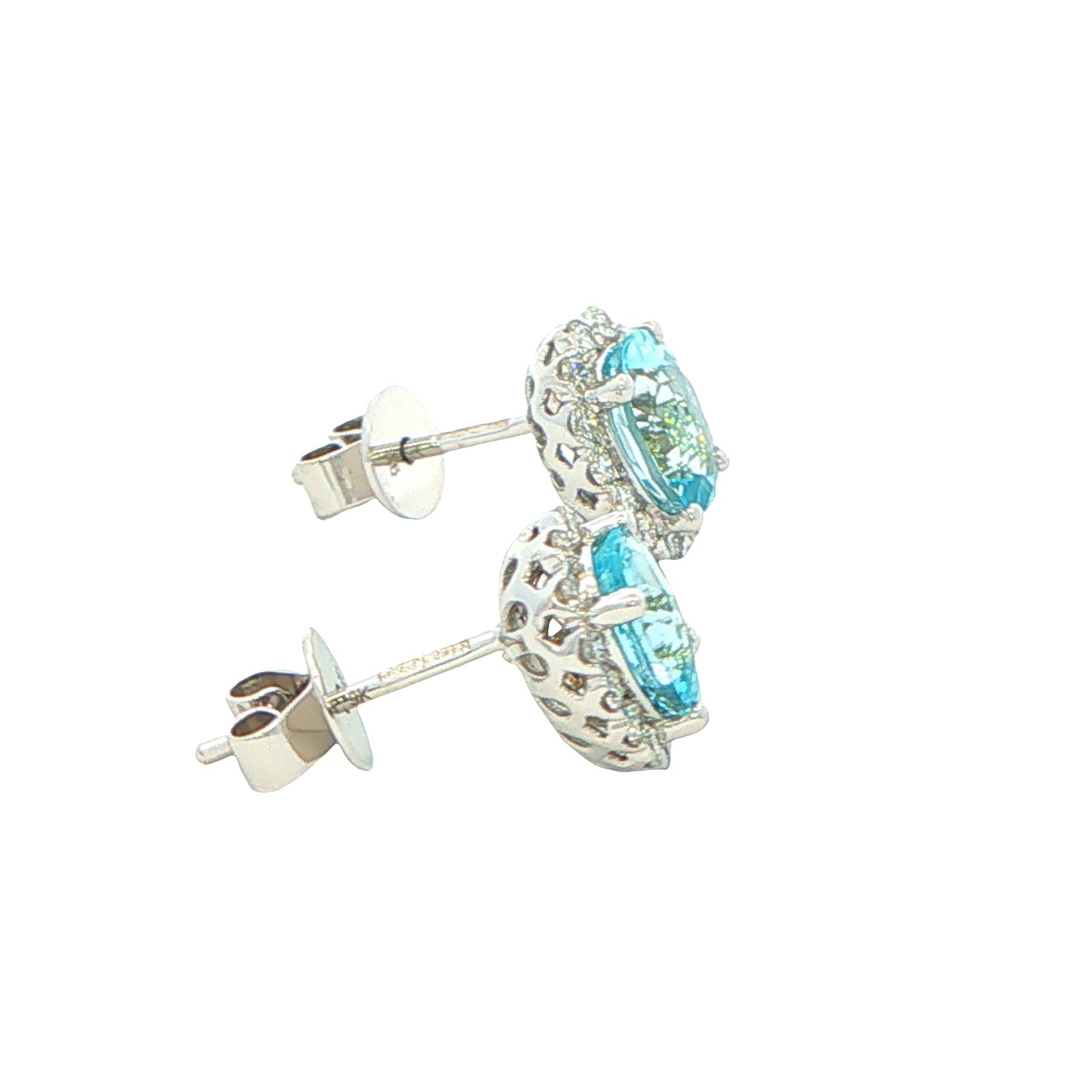 Oval Shaped Aquamarine and Diamond Halo Style Earrings Gardiner Brothers