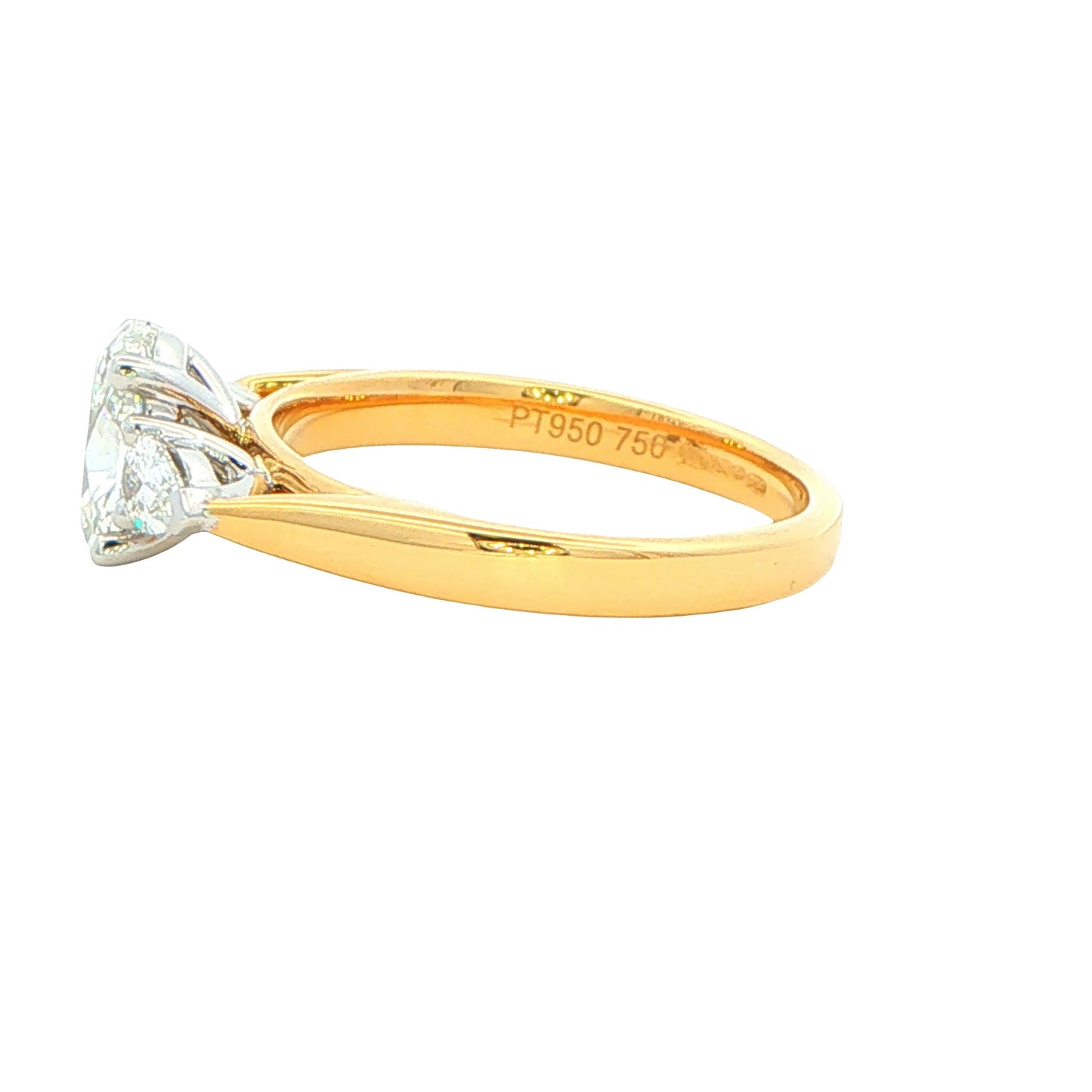 Yellow Gold Oval and pear shaped diamond 3 stone ring - 1.30cts Gardiner Brothers