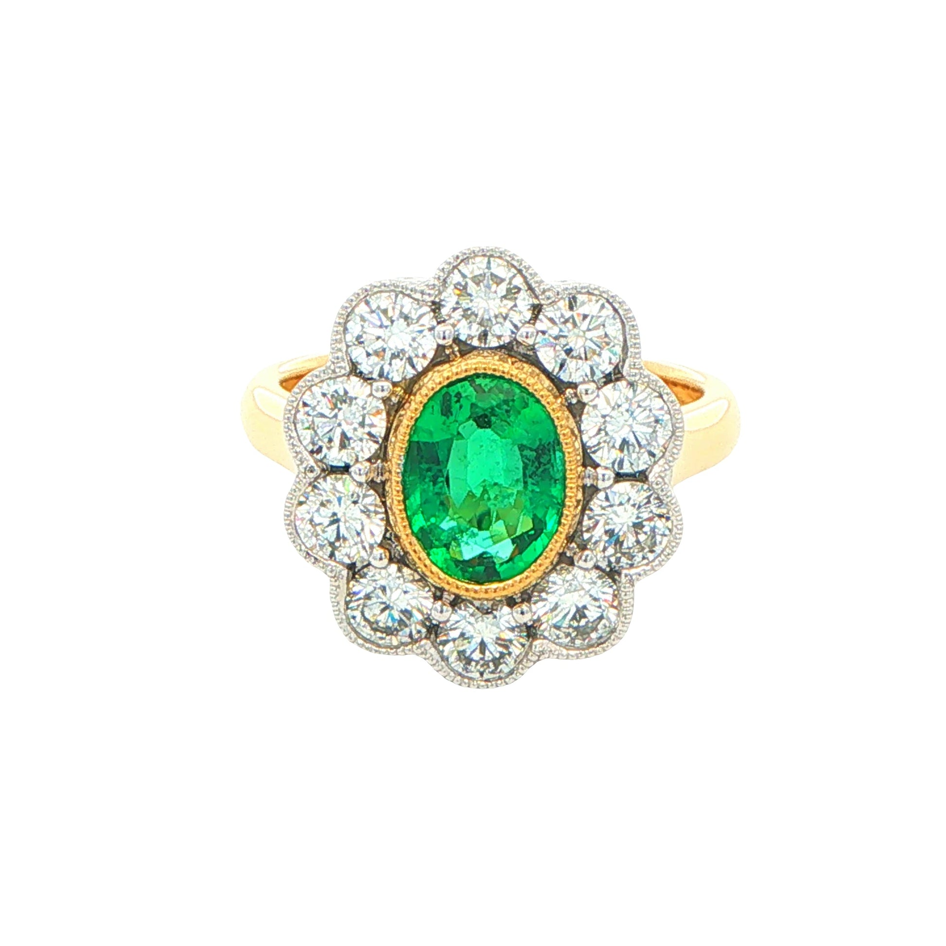 Emerald and Round Brilliant Cut Diamond Cluster Style Ring Gardiner Brothers