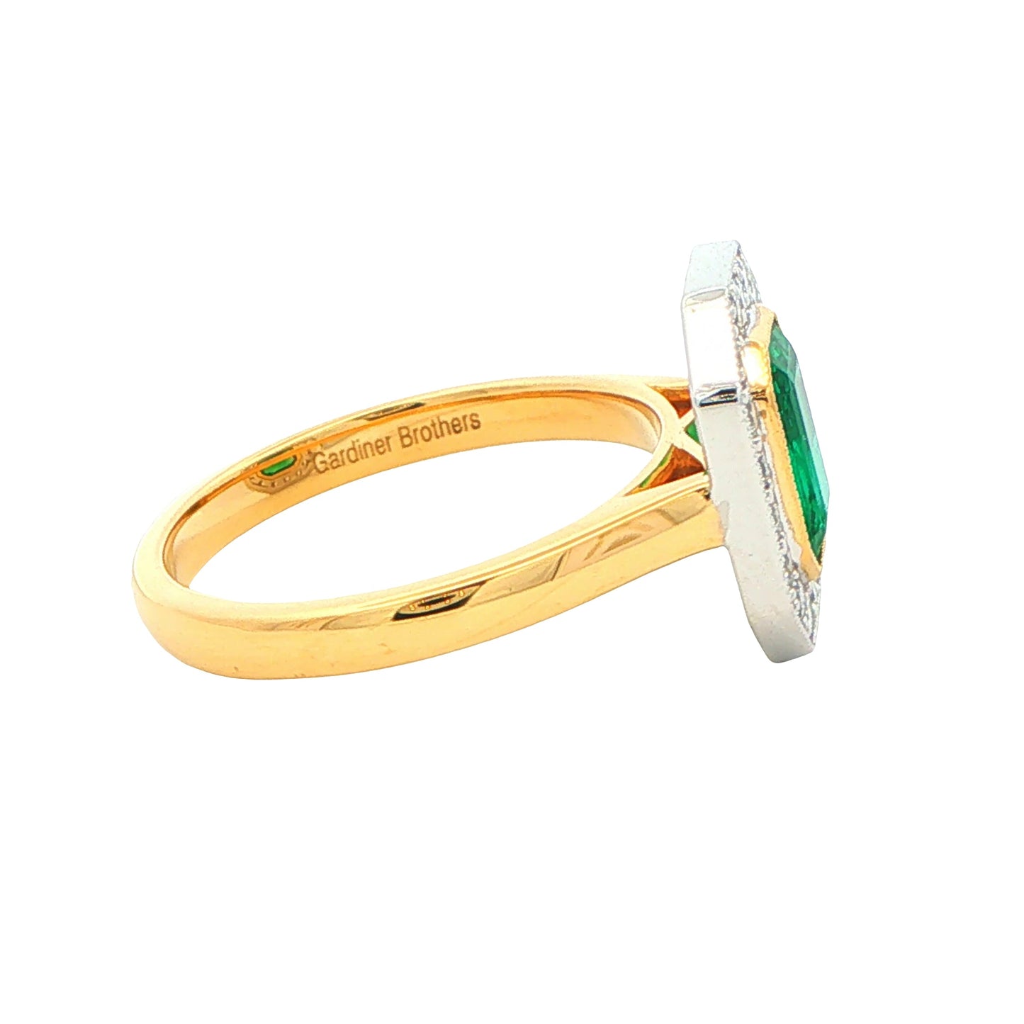 Octagonal Emerald and Diamond Vintage Halo Style Ring Gardiner Brothers