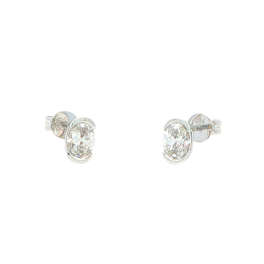 Oval Shaped Diamond Half Rub Over Set Solitaire earrings - 0.82cts Gardiner Brothers