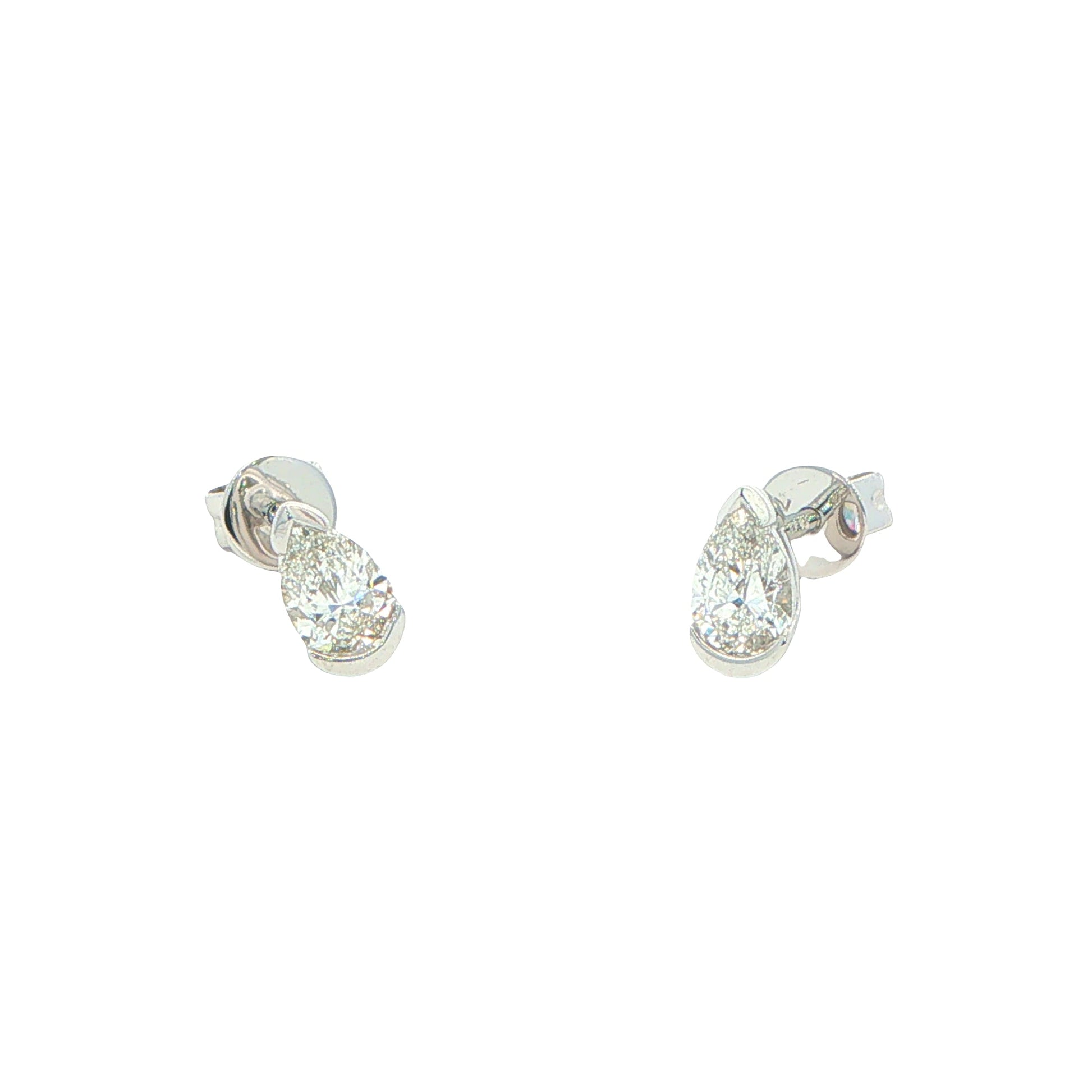 Pear Shaped Diamond Half Rub Over Set Solitaire Earrings - 0.60cts Gardiner Brothers