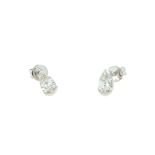 Pear Shaped Diamond Half Rub Over Set Solitaire Earrings - 0.60cts Gardiner Brothers