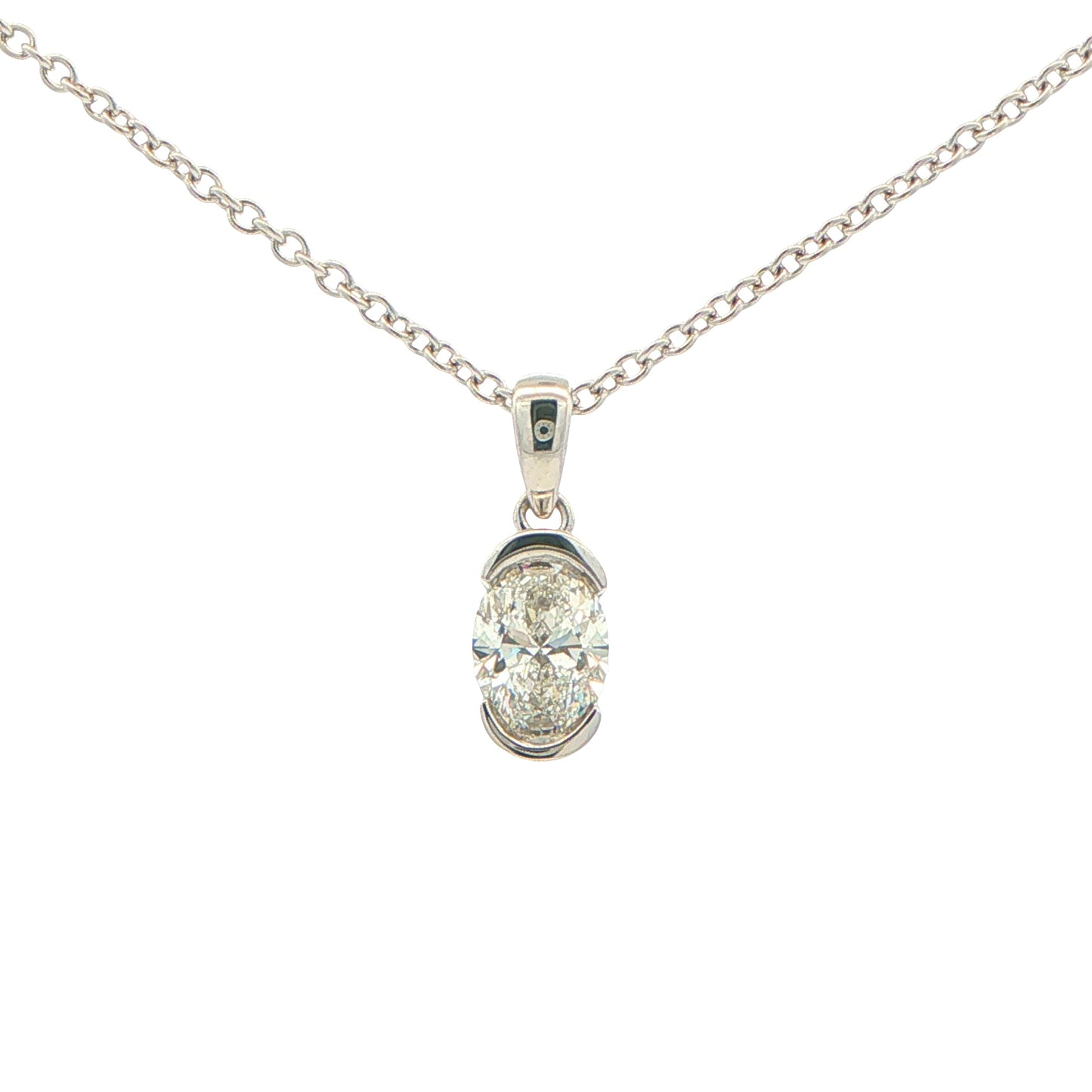 Oval Shaped Diamond Half Rub Over Set Solitaire Pendant - 0.70cts Gardiner Brothers