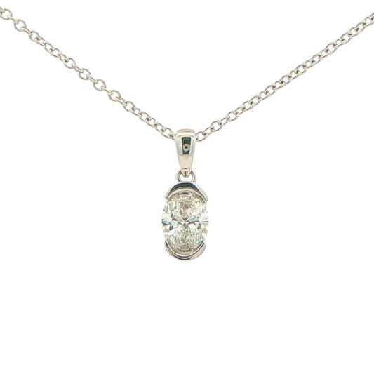 Oval Shaped Diamond Half Rub Over Set Solitaire Pendant - 0.70cts Gardiner Brothers