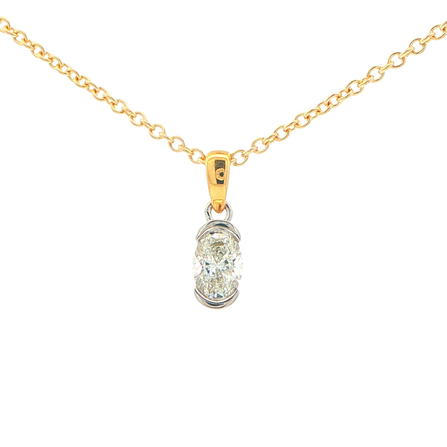 Oval Shaped Diamond Half Rub Over Set Solitaire Pendant - 0.40cts Gardiner Brothers