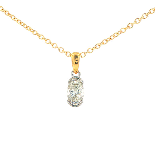 Oval Shaped Diamond Half Rub Over Set Solitaire Pendant - 0.40cts Gardiner Brothers