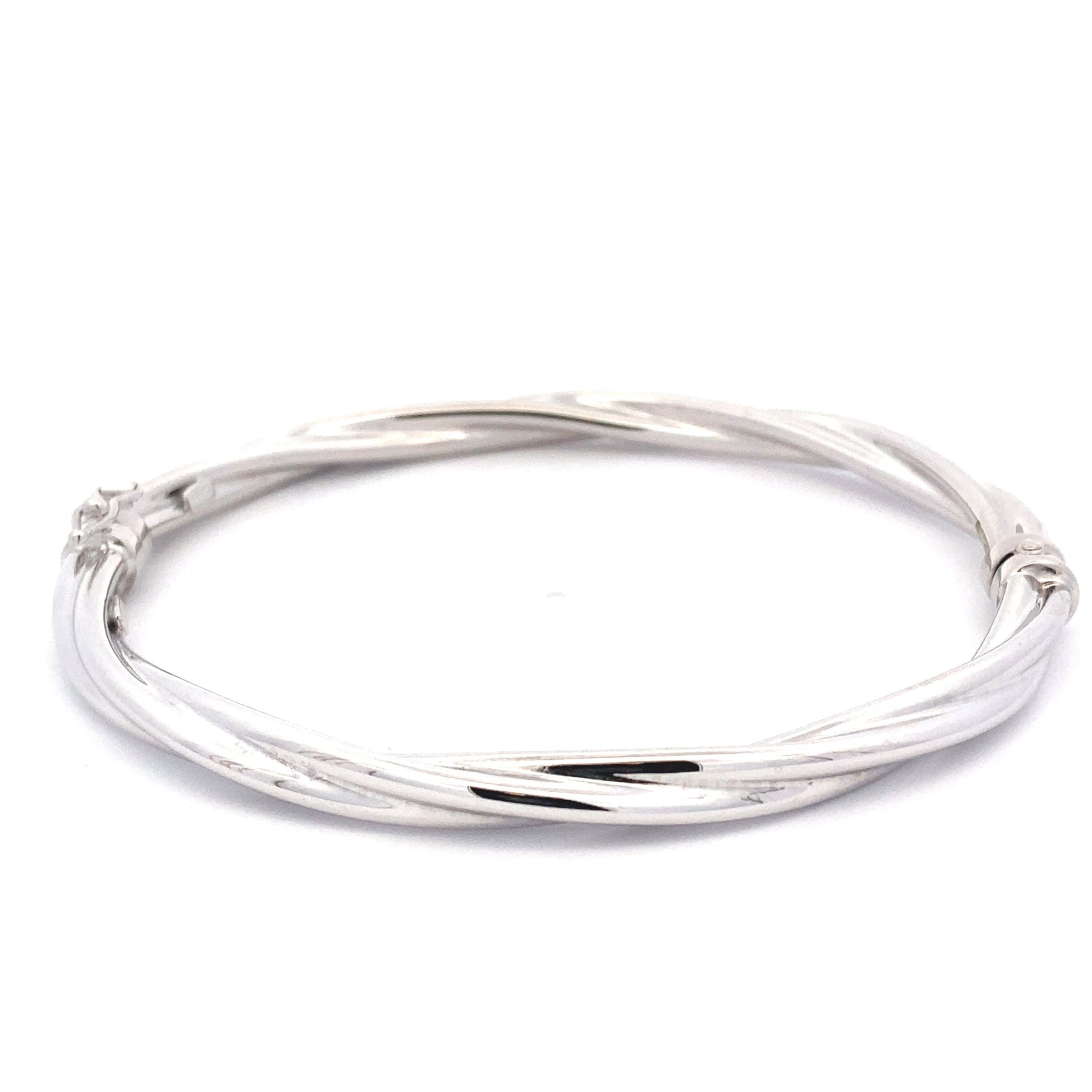 White Gold Twisted Bangle  Gardiner Brothers   