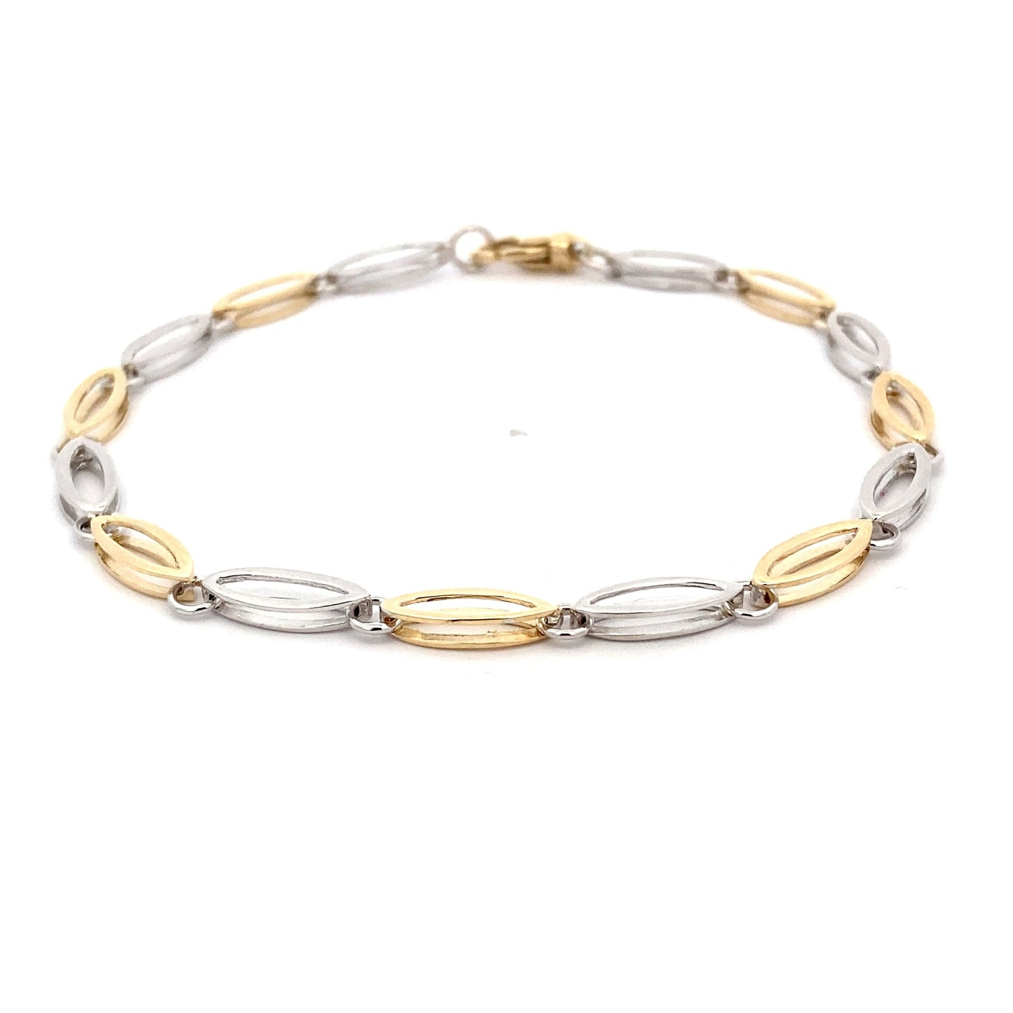 Yellow and White Gold Open Boat Link Bracelet  Gardiner Brothers   