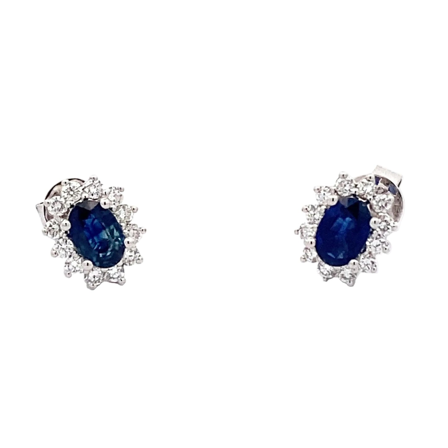 Sapphire and Round Brilliant Diamond Cluster Style Earrings  Gardiner Brothers   