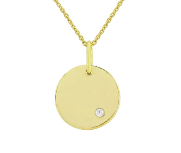 Yellow Gold Round Disc Set With a Round Brilliant Cut Diamond  Gardiner Brothers   