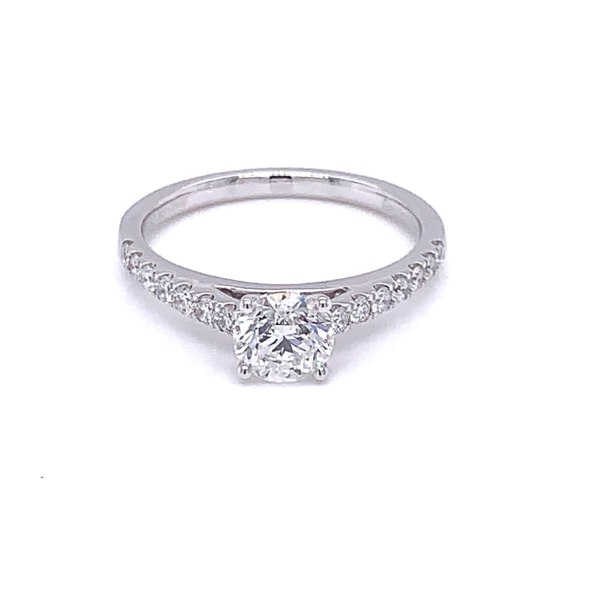 Round Brilliant Cut Diamond Solitaire with Diamond set Shoulders - 0.96cts  gardiner-brothers