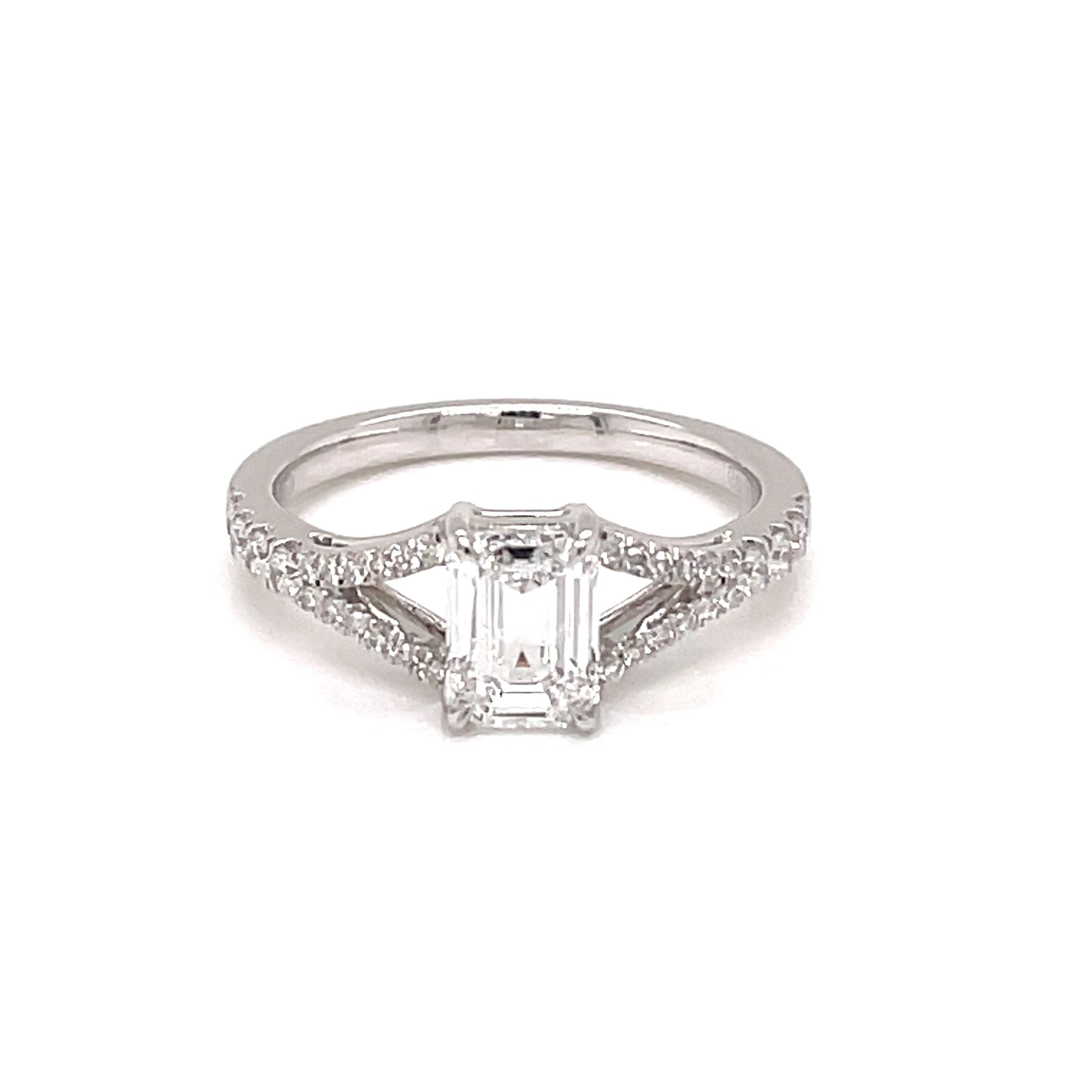 Emerald Cut Diamond Solitaire With Split Diamond Set Shoulders - 1.31cts  Gardiner Brothers