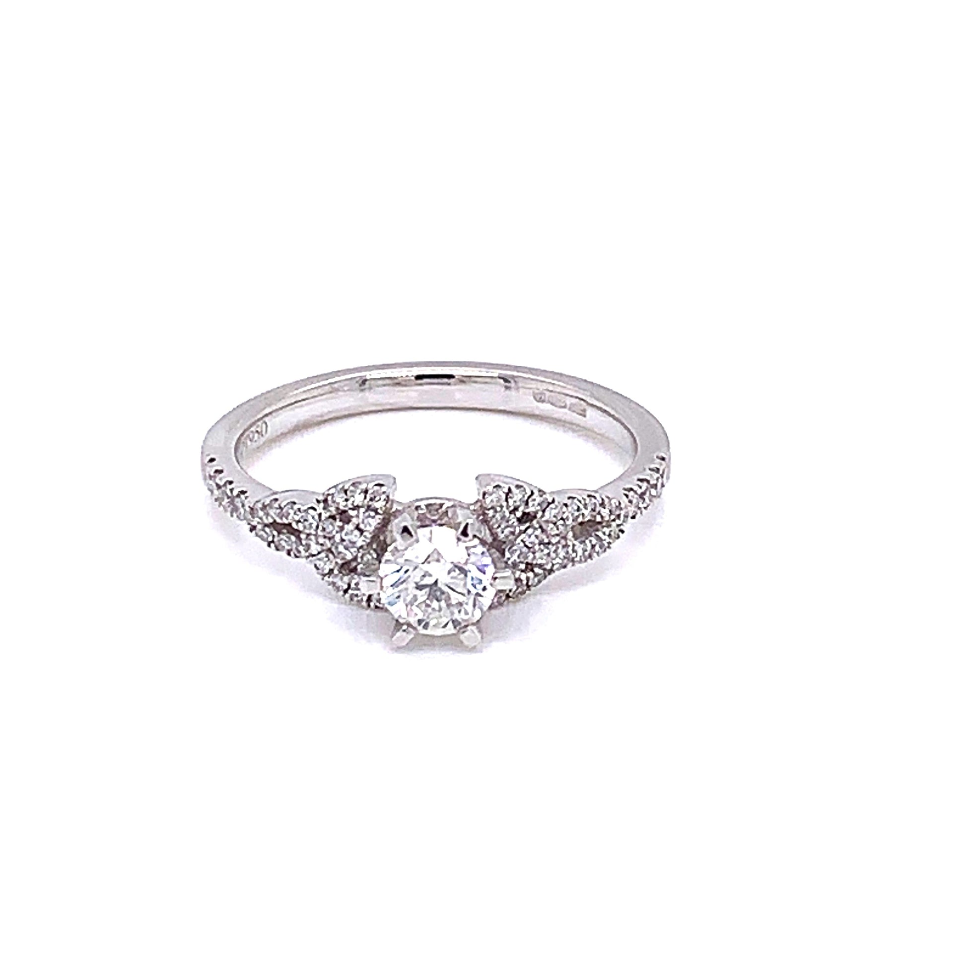 Diamond Solitaire Ring with Celtic Knot Diamond set Shoulders  gardiner-brothers