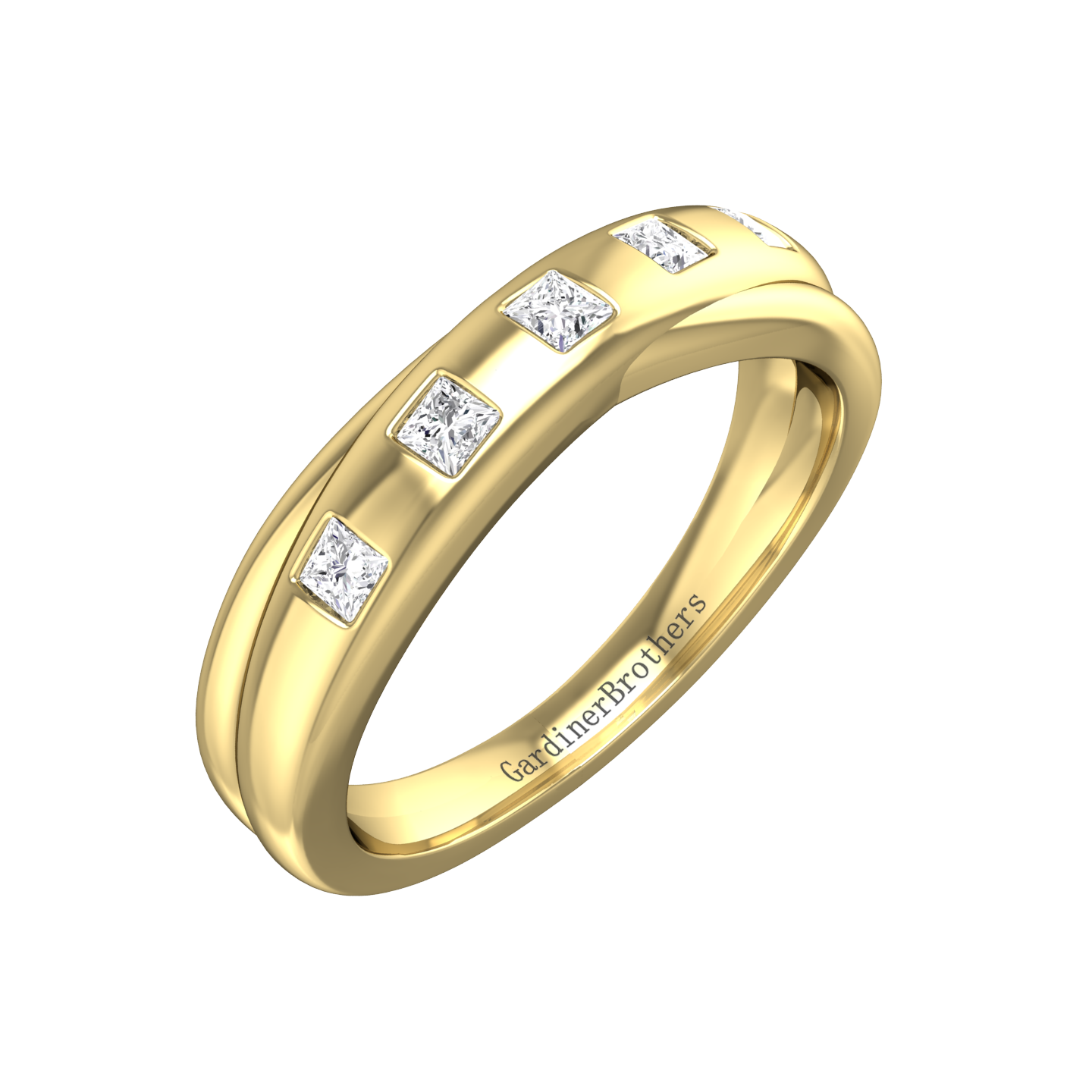 Princess Cut Diamond Cross-Over Wedding Band  Gardiner Brothers 0.05cts 18ct Yellow Gold 