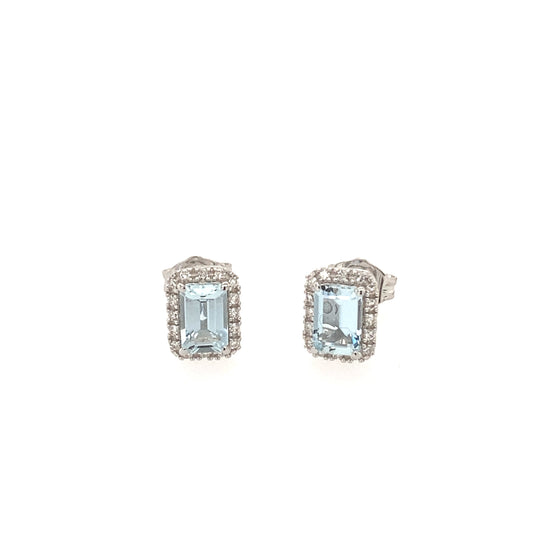 Aquamarine and Diamond Halo Style Earrings  Gardiner Brothers