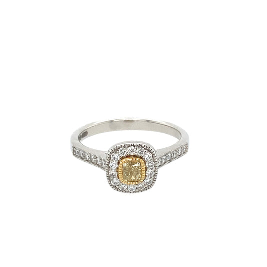 Cushion Shaped Yellow Diamond Halo Style Ring  Gardiner Brothers