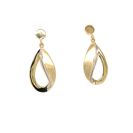 Yellow and White Gold Open Tear-drop Earrings  Gardiner Brothers