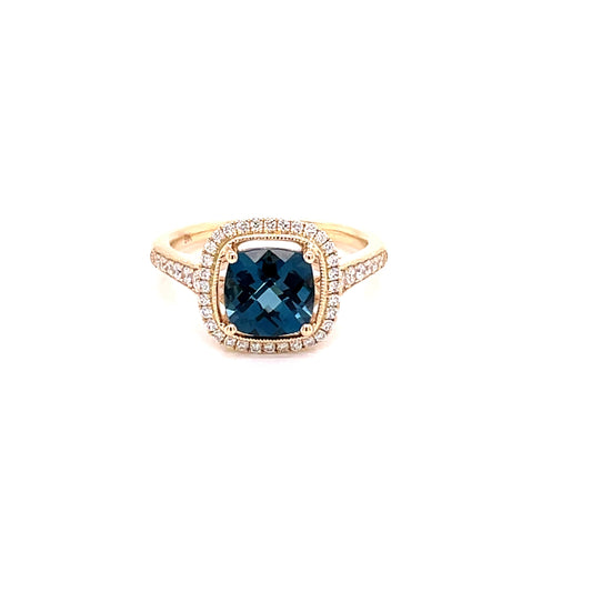 London Blue Topaz and Diamond Halo Ring  Gardiner Brothers