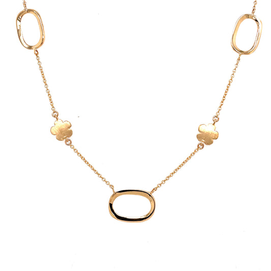 Yellow Gold Oblong Link and Flower Necklace  Gardiner Brothers