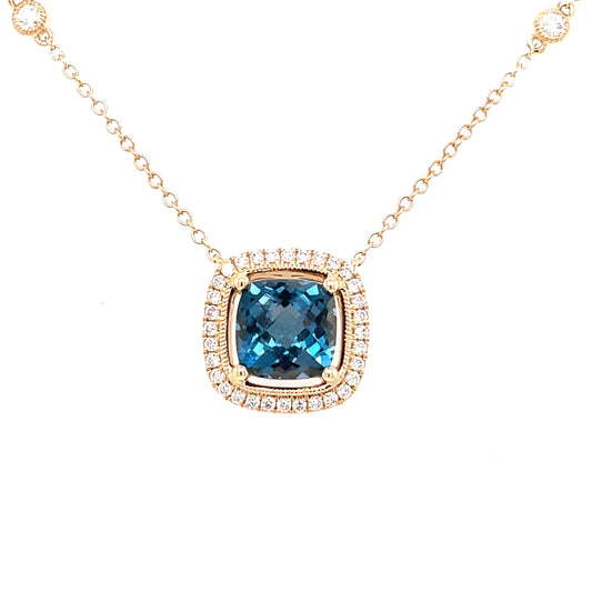 London Blue Topaz and Diamond Yellow Gold Pendant  Gardiner Brothers