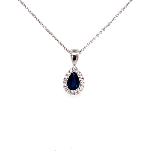 Pear Shaped Sapphire and Diamond Halo Pendant  Gardiner Brothers