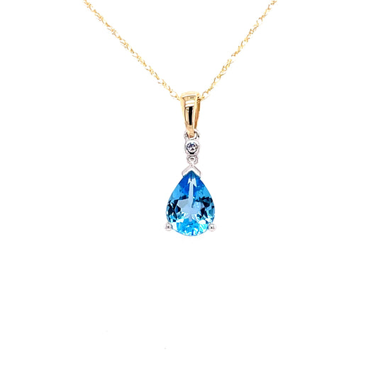 Pear Shaped Blue Topaz and Diamond Pendant  Gardiner Brothers