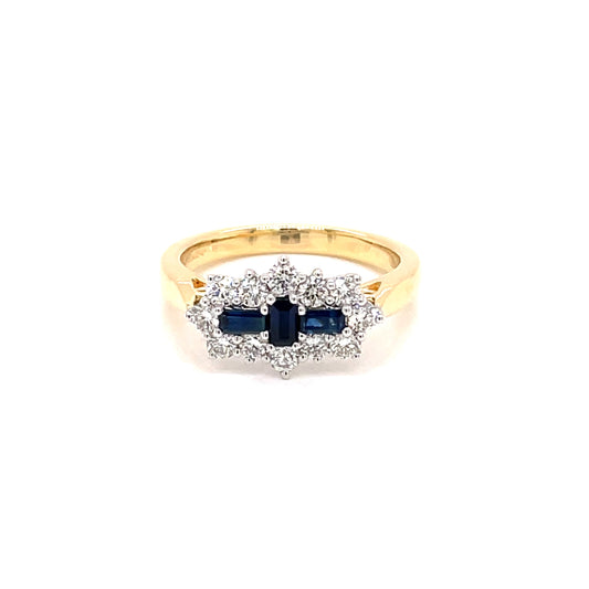 Yellow Gold Sapphire and Diamond Cluster Style Ring  Gardiner Brothers