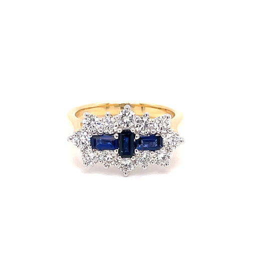 Yellow Gold Sapphire and Diamond Cluster Style Ring  Gardiner Brothers