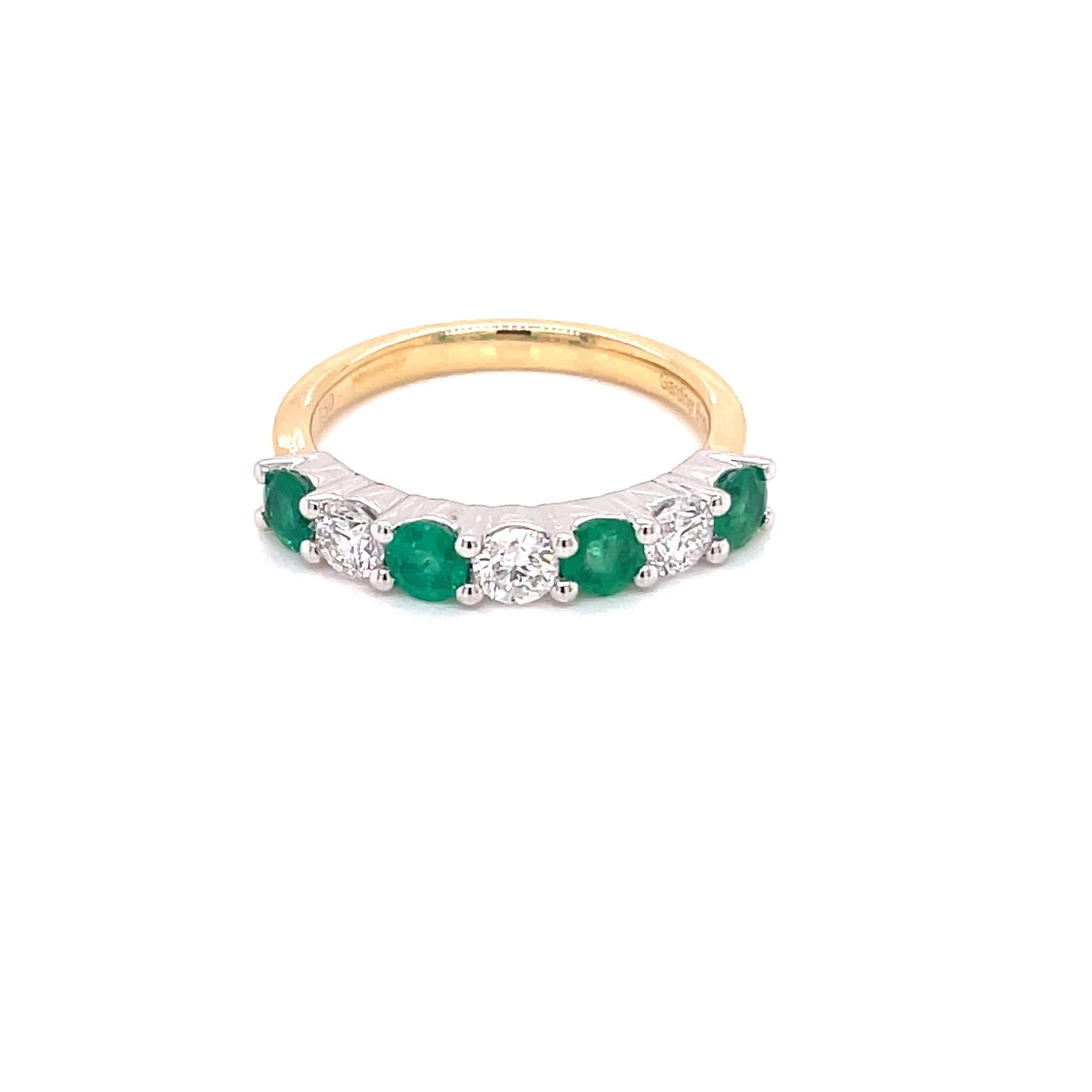 Round Brilliant Cut Diamond and Emerald 7 Stone Ring  Gardiner Brothers