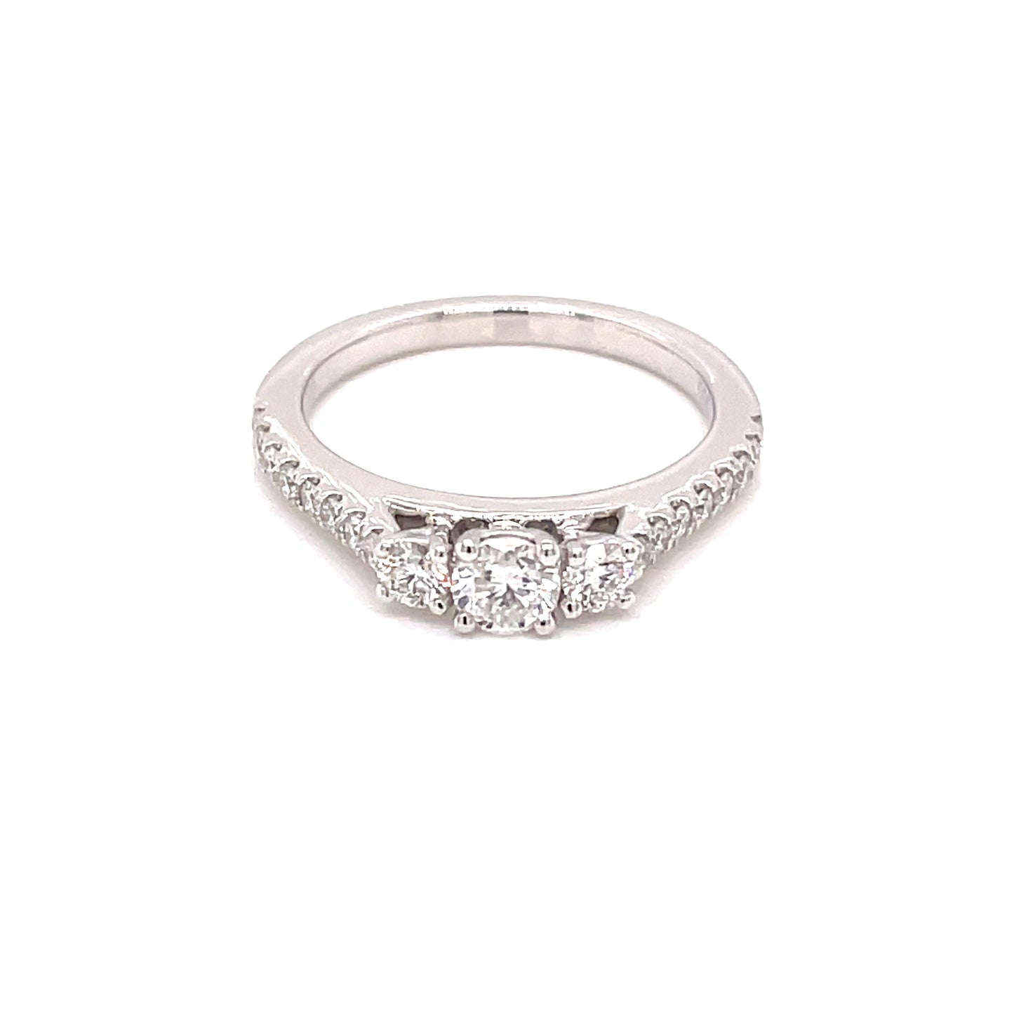 Round Brilliant Cut Diamond 3 Stone Ring With Diamond Set Shoulders - 0.45cts  Gardiner Brothers