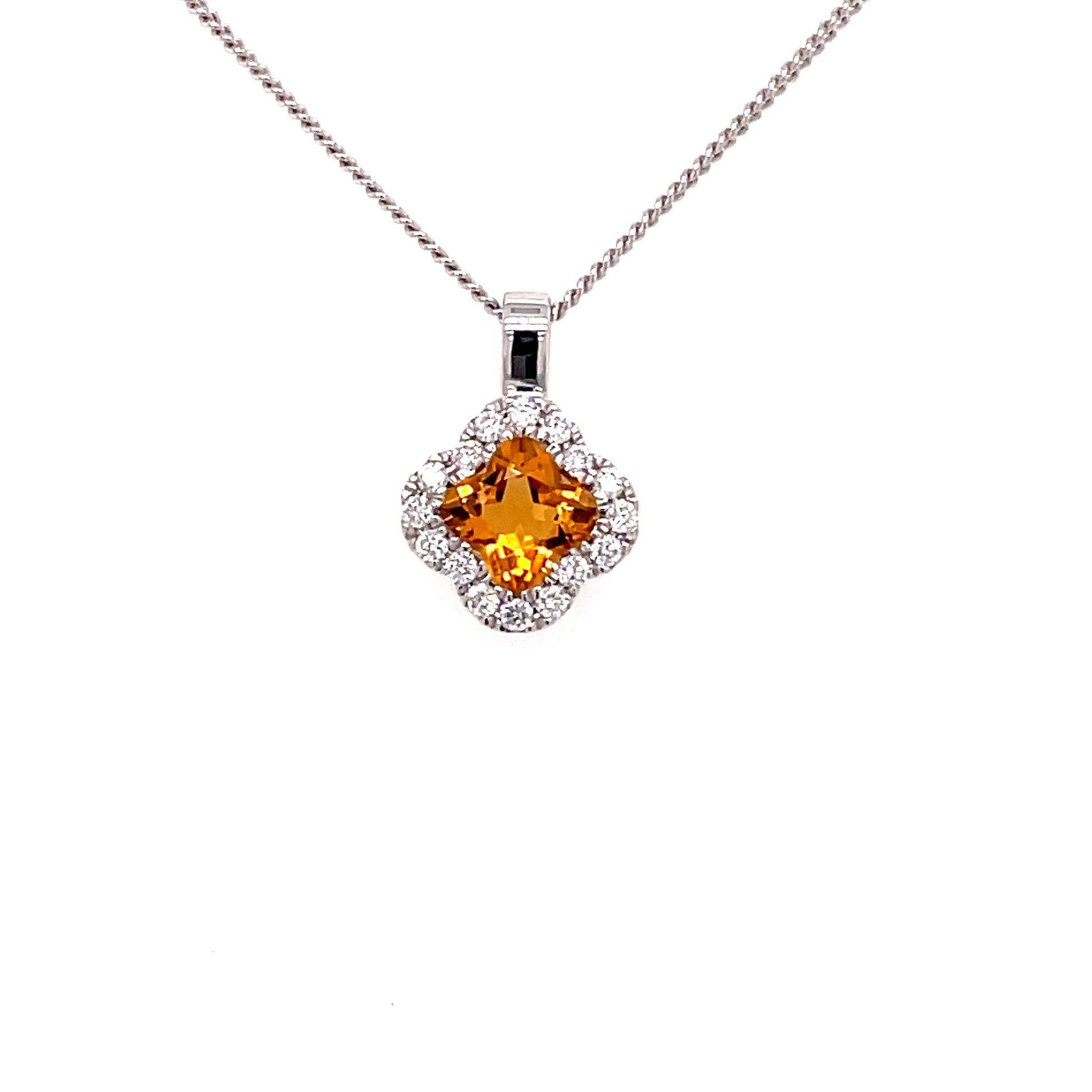 Citrine and Diamond Halo Style Pendant  Gardiner Brothers