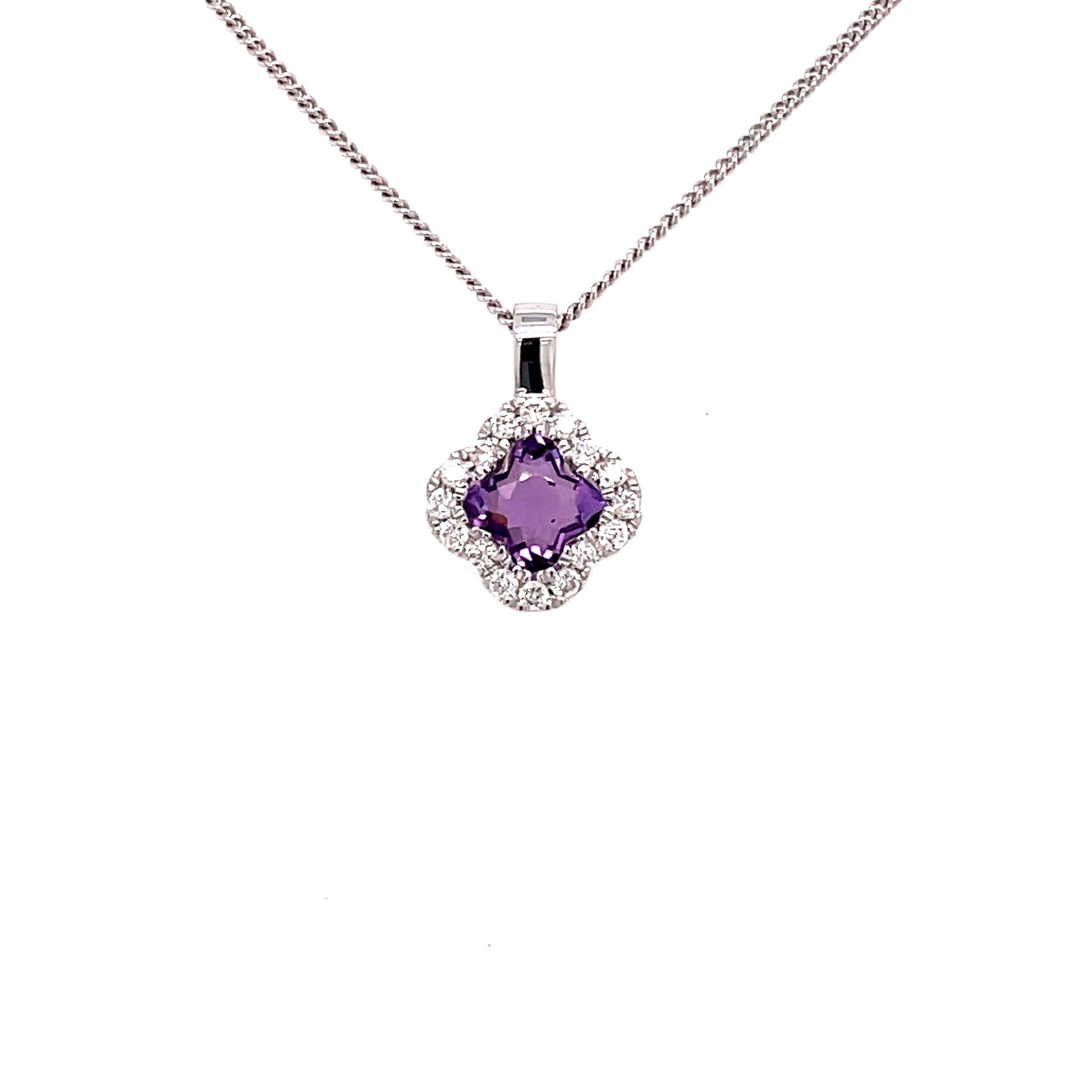 Amethyst and Diamond Halo Style Pendant  Gardiner Brothers