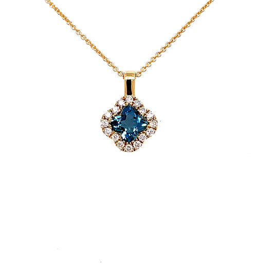 London Blue Topaz and Diamond Halo Style Pendant  Gardiner Brothers