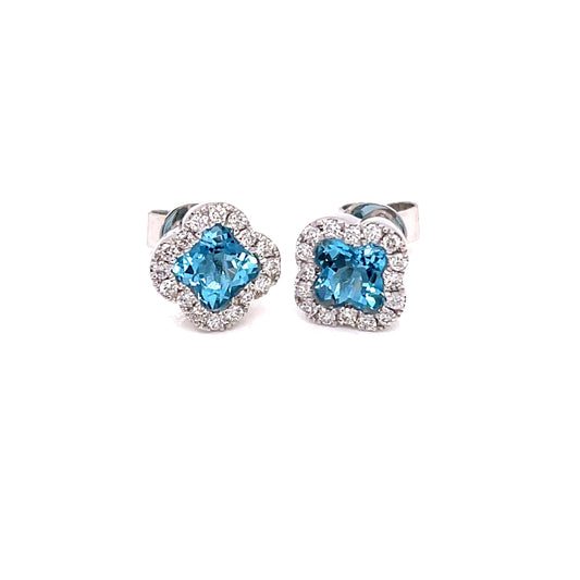 Swiss Blue Topaz and Diamond Halo Style Earrings  Gardiner Brothers