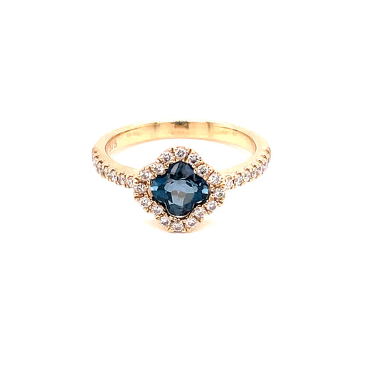 London Blue Topaz and Diamond Halo Style Ring  Gardiner Brothers