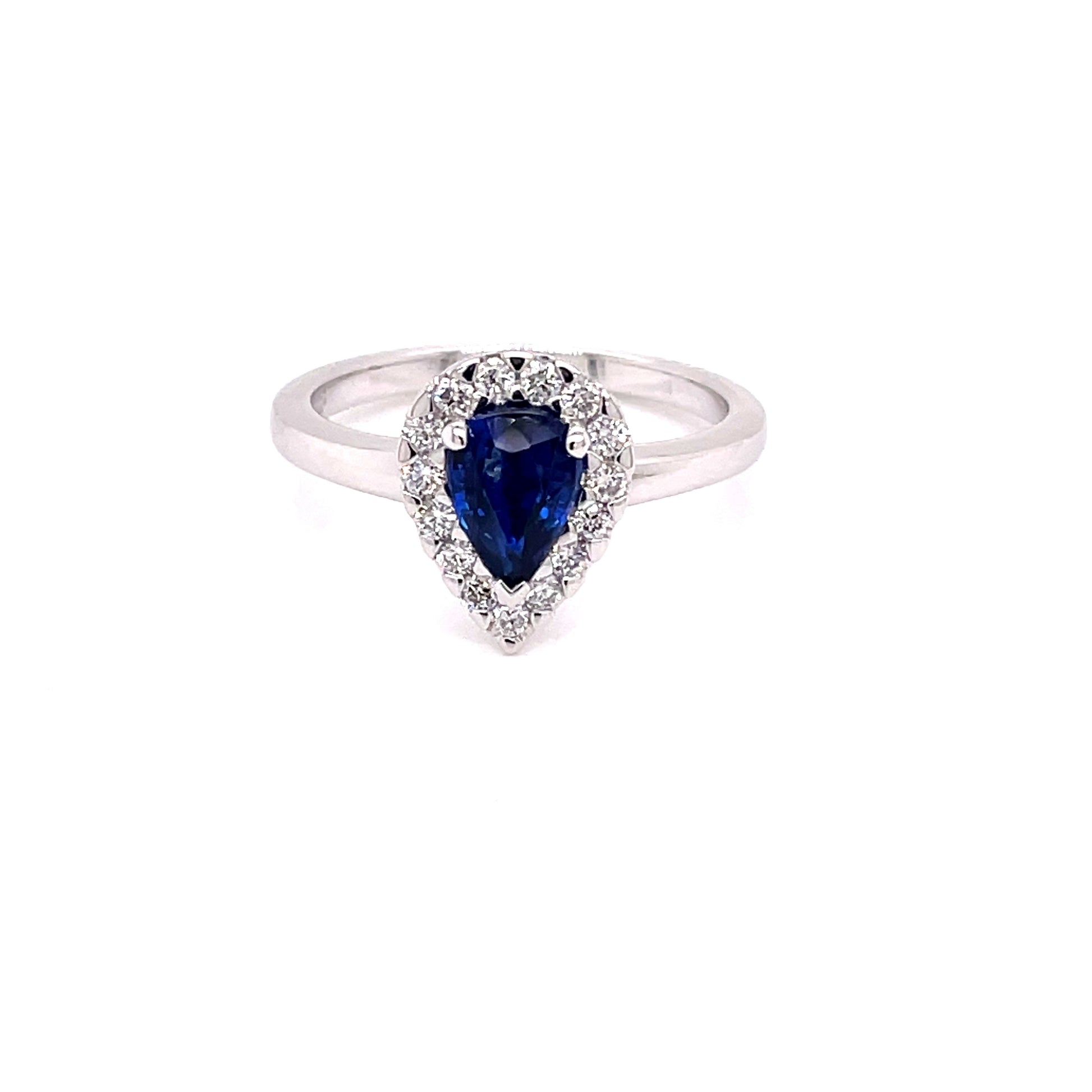 Sapphire and Diamond Pear Shaped Halo Style Ring  Gardiner Brothers