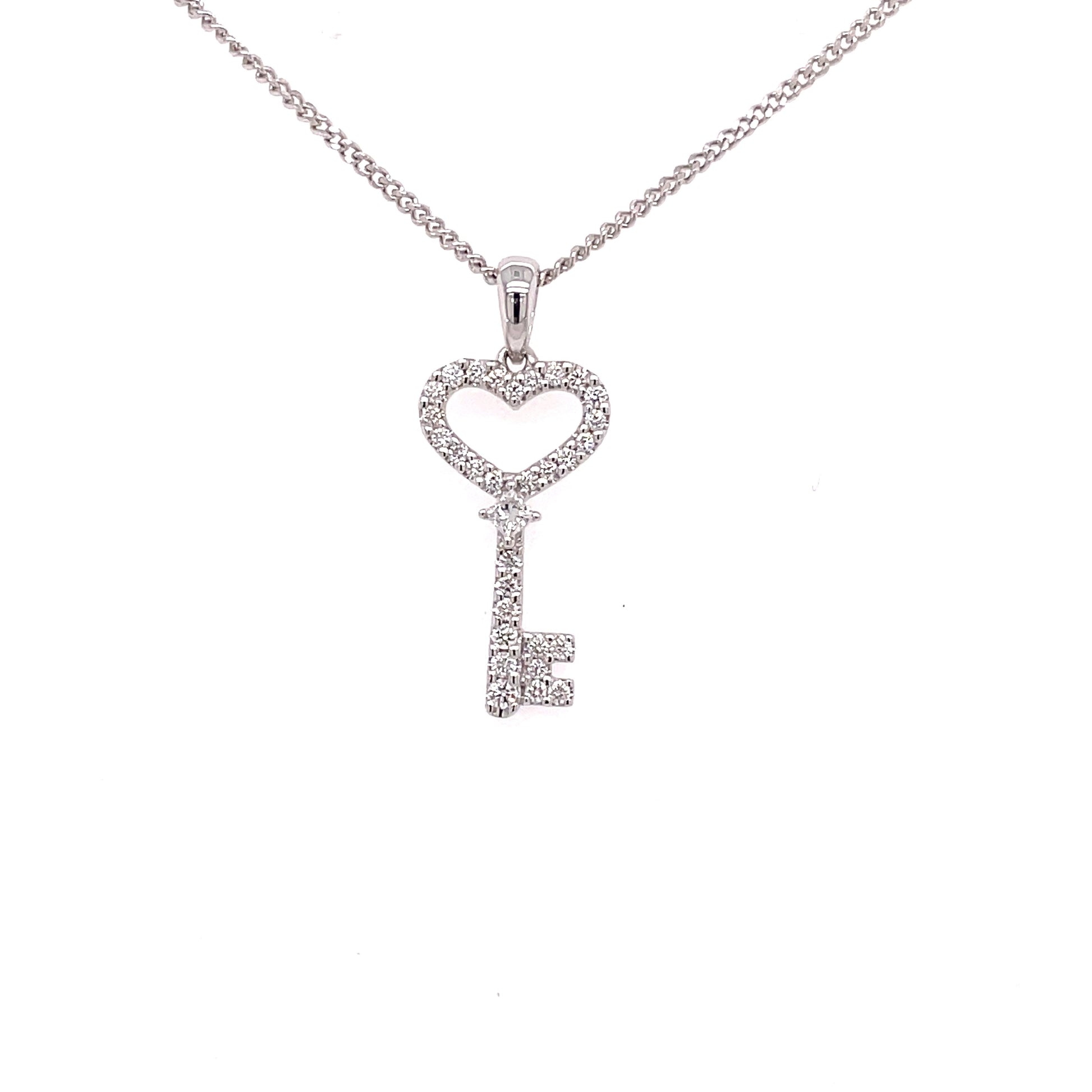 White Gold Diamond Set Key Style Pendant  Gardiner Brothers   